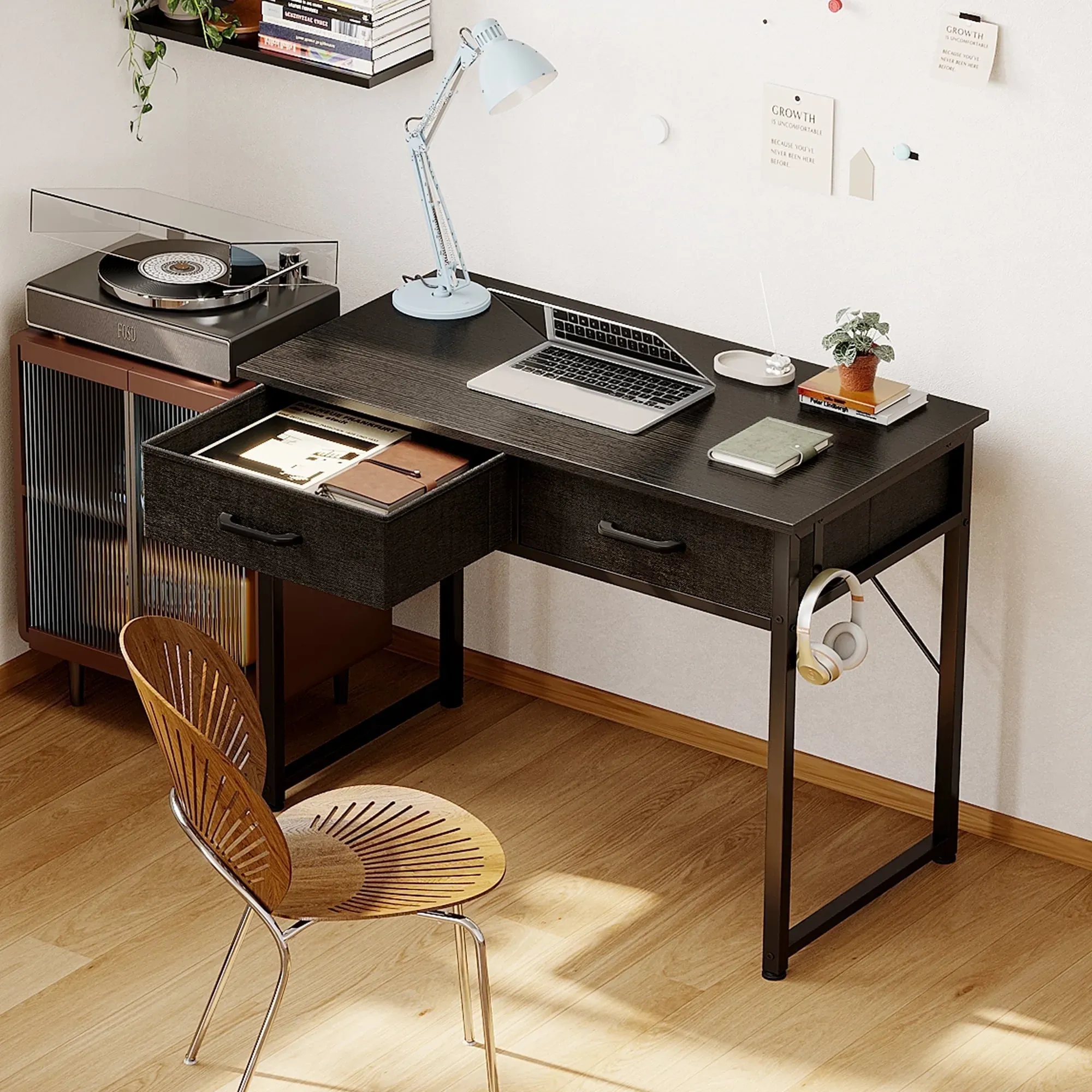 32 Inch Writing Desk with 2 Fabric Drawers, Black